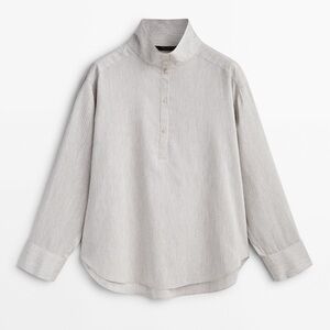 NWT. Massimo Dutti Gray Viscose/Silk Blend Striped Shirt. Size S.